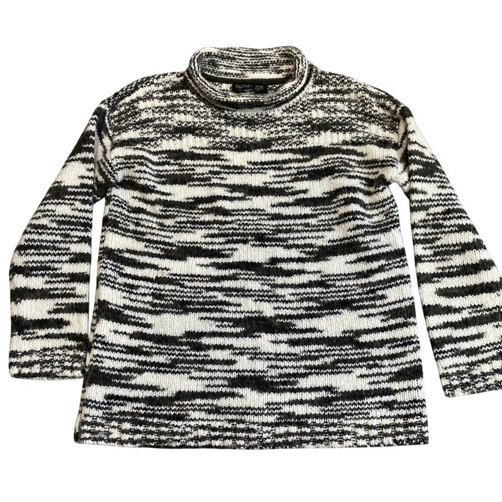 Rachel Zoe chunky knit pullover sweater gray & white variegated funnel neck M